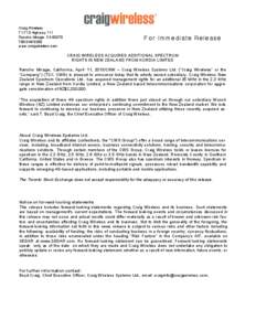 Craig Wireless[removed]Highway 111 Rancho Mirage, CA[removed]3282 www.craigwireless.com