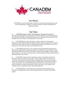 Non-governmental organization / Organization for Security and Co-operation in Europe / United Nations / Political science / Politics / Canadian Defence and Foreign Affairs Institute / Global governance / Charitable organizations / CANADEM / International development