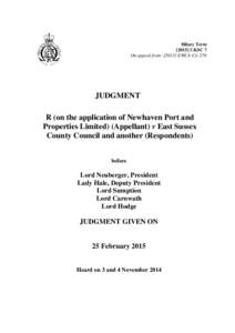 R (on the application of Newhaven Port and Properties Limited) (Appellant) v East Sussex County Council and another (Respondents)