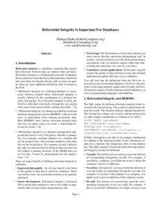 Referential Integrity Is Important For Databases Michael Blaha ([removed]) Modelsoft Consulting Corp
