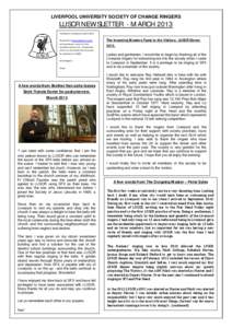 LIVERPOOL UNIVERSITY SOCIETY OF CHANGE RINGERS  LUSCR NEWSLETTER - MARCH 2013 Newsletter compiled by Claire Mills. Please E Mail [removed] with updates to yours or other