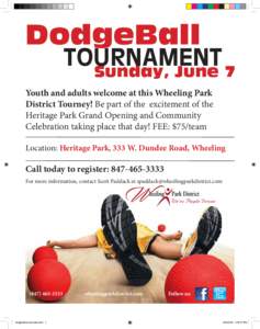 DodgeBall  TOURNAMENT Sunday, June 7  Youth and adults welcome at this Wheeling Park