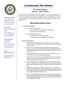 CONGRESSMAN RON BARBER The 30-Day Report June 19 – July 19, 2012 Washington D.C. Office: 1030 Longworth HOB