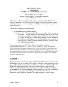 The Genius and Beauty Found Within The Clifton StrengthsFinder Themes of Talent Edward “Chip” Anderson, Ph.D. Professor, Doctoral Studies in Educational Leadership Azusa Pacific University