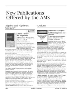 New Publications Offered by the AMS Algebra and Algebraic Geometry  Analysis
