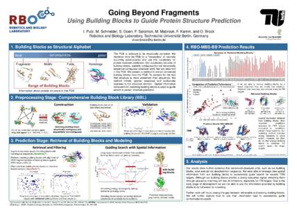 Going Beyond Fragments Using Building Blocks to Guide Protein Structure Prediction I. Putz, M. Schneider, S. Doerr, F. Salomon, M. Mabrouk, F. Kamm, and O. Brock Robotics and Biology Laboratory, Technische Universität B