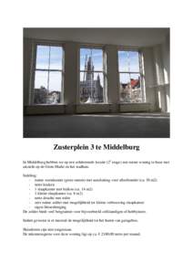 Zusterplein 3 te Middelburg In Middelburg hebben we op een schitterende locatie (2e etage) een ruime woning te huur met uitzicht op de Grote Markt en het stadhuis. Indeling: - ruime woonkamer (grote ramen) met aansluitin