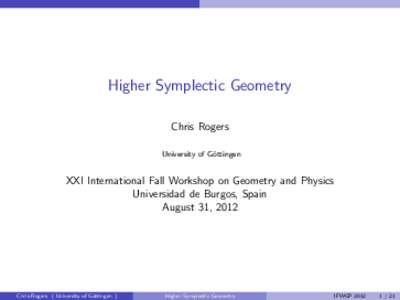 Symplectic geometry / Differential topology / Differential geometry / Theoretical physics / Poisson algebra / Hamiltonian vector field / Connection / Symplectic / Symplectic matrix / Symplectic manifold