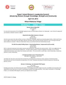 Hawai`i Island Women’s Leadership Summit: Advancing Women through Knowledge, Strength and Community April 24, 2015 Hilton Waikoloa Village  Workshop 4