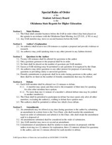 Special Rules of Order of the Student Advisory Board to the