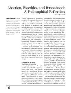 Abortion, Bioethics, and Personhood: A Philosophical Reflection Francis J. Beckwith