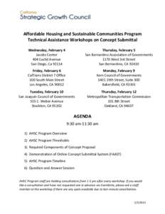 Affordable Housing and Sustainable Communities Program Technical Assistance Workshops on Concept Submittal Wednesday, February 4 Jacobs Center 404 Euclid Avenue San Diego, Ca 92114