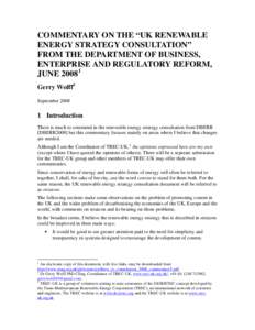 COMMENTARY ON “UK RENEWABLE ENERGY STRATEGY CONSULTATION” FROM THE DEPARTMENT OF BUSINESS, ENTERPRISE AND REGULATORY REFORM, J