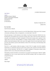 Letter to Mr Ramon Tremosa i Balcells, MEP