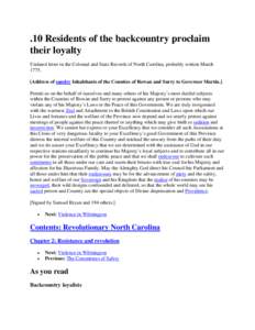 Microsoft Word[removed]Residents of the Backcountry Proclaim Their Loyalty
