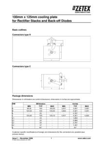 100mm x 125mm cooling plate for Rectifier Stacks and Back-off Diodes Part no. Basic outlines Connectors type H