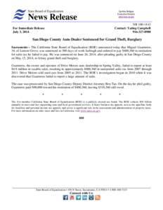 California State Board of Equalization News Release