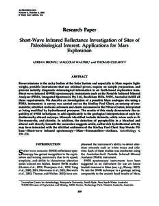 ASTROBIOLOGY Volume 4, Number 3, 2004 © Mary Ann Liebert, Inc. Research Paper Short-Wave Infrared Reflectance Investigation of Sites of