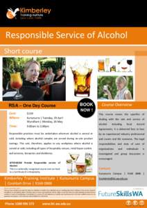 Responsible Service of Alcohol Short course RSA – One Day Course  BOOK