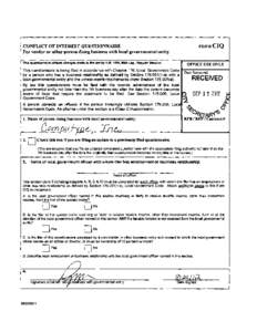 FORMCIQ  CONFLICT OF INTEREST QUESTIONNAIRE For vendor or other person doing business with local governmental entity This questionnaire reflects Changes made to the law by H.B. 1491, 80th Leg •• Regular Session.