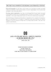 THIS CIRCULAR IS IMPORTANT AND REQUIRES YOUR IMMEDIATE ATTENTION If you are in any doubt as to any aspect of this circular or as to the action to be taken, you should consult your stockbroker or other registered dealer i