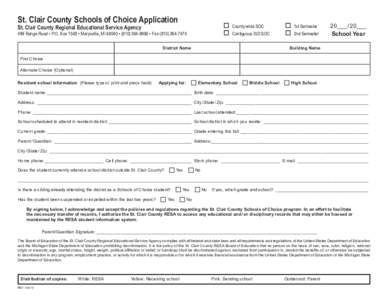 St. Clair County Schools of Choice Application   County-wide SOC	 	 1st Semester