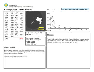 EDS Scan: Glass, Corning B, NMNH[removed]Corning Glass B, NMNH[removed]SiO2: Al2O3: Fe2O3: