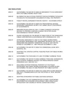 2002 RESOLUTIONS[removed]AUTHORIZING THE MAYOR TO SIGN AN AMENDMENT TO AN AGREEMENT WITH THE PUBLIC WORKS TRUST FUND