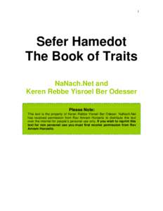 1  Sefer Hamedot The Book of Traits NaNach.Net and Keren Rebbe Yisroel Ber Odesser