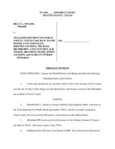 IN THE ____ DISTRICT COURT TRAVIS COUNTY, TEXAS BILLY L. SPEARS, Plaintiff, v. TEXAS DEPARTMENT OF PUBLIC