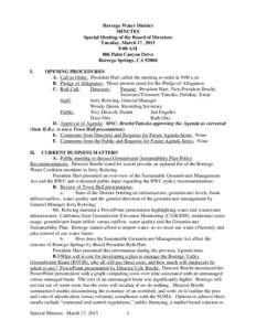 Borrego Water District MINUTES Special Meeting of the Board of Directors Tuesday, March 17, 2015 9:00 AM 806 Palm Canyon Drive