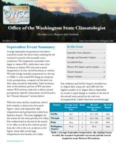 Office of the Washington State Climatologist October 2017 Report and Outlook October 5, 2017 http://www.climate.washington.edu/