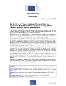 EUROPEAN COMMISSION  PRESS RELEASE Brussels, 18 December[removed]EU Children of Peace initiative: President Barroso