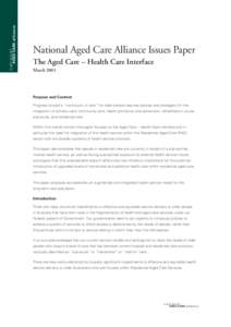 nationalAGED CARE alliance
Issues Paper No. 1: The Aged Care – Health Care Interface