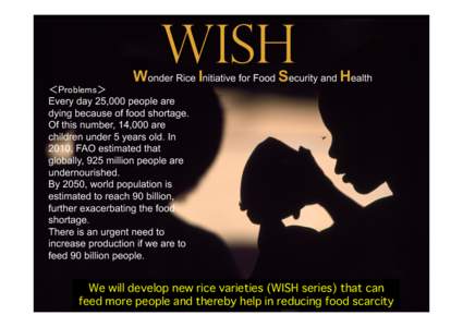 WISH  Wonder Rice Initiative for Food Security and Health ＜Problems＞	
 Every day 25,000 people are