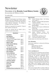 Newsletter Newsletter of the Broseley Local History Society Incorporating the Wilkinson Society November 2008 MEETINGS