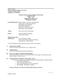 State of Vermont Advisory Council for Historic Preservation 1 National Life Drive, Floor 6 Montpelier, VT[removed]Vermont Advisory Council on Historic Preservation