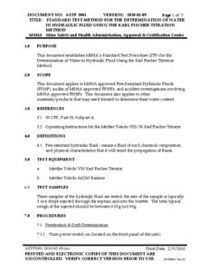 MSHA - Standard Test Procedure - Determination of Water in Hydraulic Fluid Using the Karl Fischer Titration Method