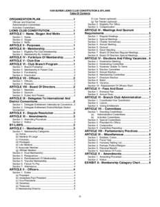 VAN BUREN LIONS CLUB CONSTITUTION & BYLAWS Table Of Contents (f) Lion Tamer (optional) ................................................. 5 (g) Tail Twister (optional) ................................................ 5 Se