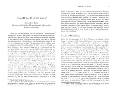 Edward N. Zalta  Two (Related) World Views∗ Edward N. Zalta Center for the Study of Language and Information Stanford University†