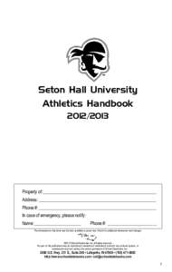 Seton Hall University Athletics Handbook[removed]Property of:____________________________________________________ Address:______________________________________________________