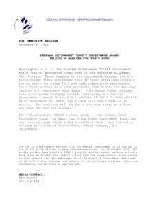 F Fund Contract Award Press Release