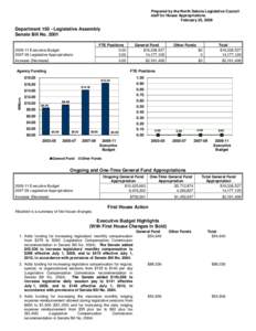 Prepared by the North Dakota Legislative Council staff for House Appropriations February 25, 2009 Department[removed]Legislative Assembly Senate Bill No. 2001