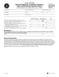 Form CTS-8A Untaxed Cigarette, Smokeless Tobacco, Cigar and Smoking Tobacco Return Rev[removed]Massachusetts