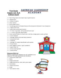     First Grade  Supply List­ ALA  Anthem South  