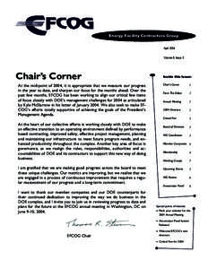 Energy Facility Contractors Group April 2004 Volume 8, Issue 2 Chair’s Corner At the mid-point of 2004, it is appropriate that we measure our progress