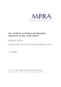 M PRA Munich Personal RePEc Archive An Analysis to human development indicators in the Arab States falah.K.Ali Alrubaie