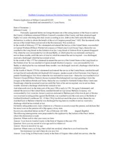 Southern Campaign American Revolution Pension Statements & Rosters Pension Application of William Cornwell S21125 Transcribed and annotated by C. Leon Harris. VA