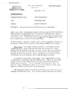 Memorandum for the President Re: Conversations with Bob Woodward on Watergate, April 28, 1973