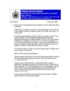 PRESS SECRETARIAT  MINISTRY OF THE PRIME MINISTER & CABINET Apia, Samoa Telephone : ([removed]ext 746, 747, 748, ([removed], ([removed]